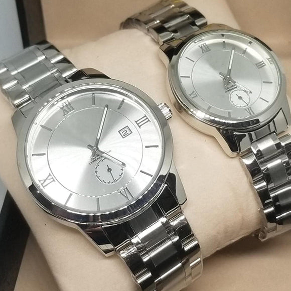 New Stylish Couple Watches Second With Date Ladies And Gents Pair Silver 97996 | Abdul Basit Janjee