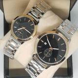 Simple Couple Watches Second With Date Ladies And Gents Pair Black Dial Silver & Light Golden 97996 | Abdul Basit Janjee