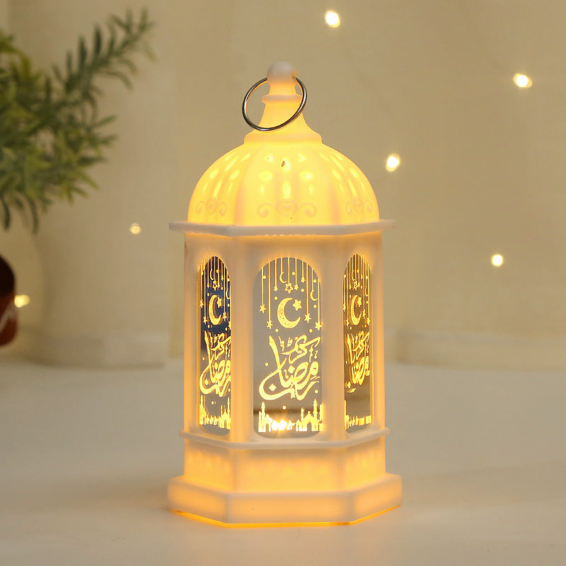Retro Ramadan Electronic Night Light Mini Plastic Hexagonal Wind Lamp Electronic Decorate Ornament