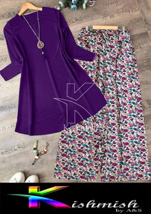Kishmish kids plain purple shirt and printed flowers white & pink trouser Dresses