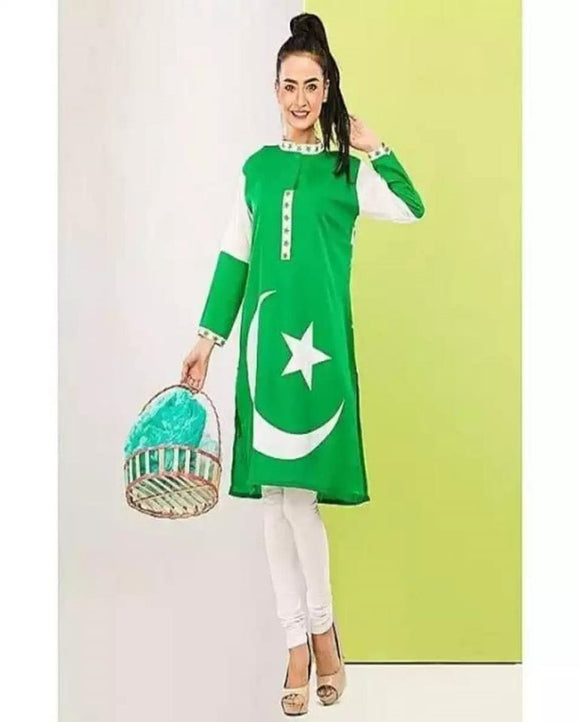 Independence Day Green N White Stylish Kurti