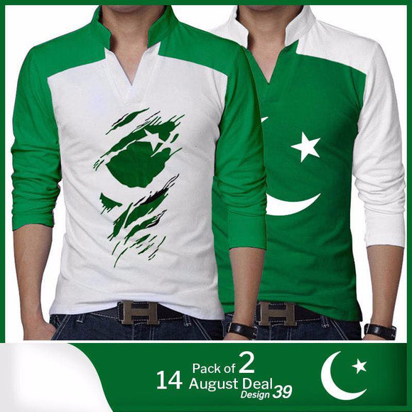 Pack of 2 14 August Green and White  Splash Full Sleeve shirts