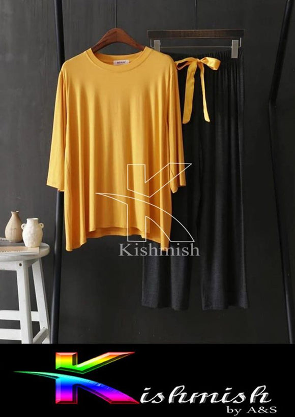 SET OF 2- Kishmish Ladies Stylish Desert Night Suit / Sleep Wear (shirt+ trouser) Peach Color & Black Blue