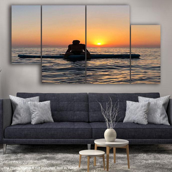 Sunset Men in Sea 3D Image 4pcs Wall Frame WF-170 | 24hours.pk