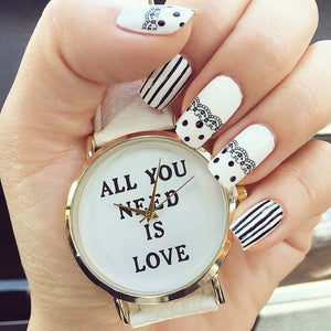 New Style 1 Pcs Lot All You Need Is Love Watch Words Printed Leather Watch For Womens White 4633 | 24hours.pk