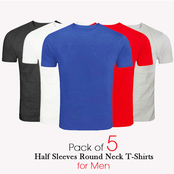 Pack of 5 - Short Sleeve Round Neck Cotton T-shirts for Men in Solid (0058) | 24HOURS.PK