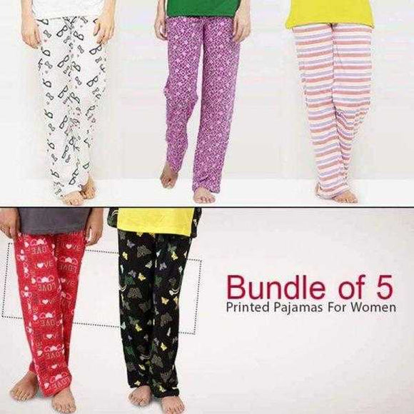 Pack of 5 Printed Pajamas for women (1003) | 24hours.pk
