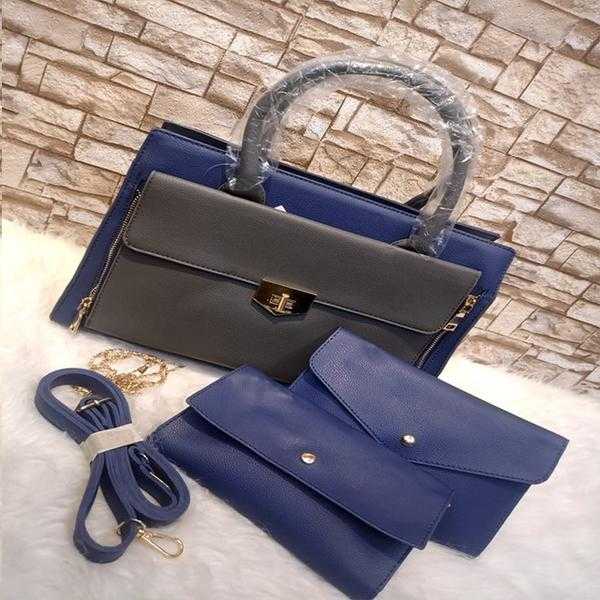 Luxury 3-Piece Women Bag Retro Style Shoulder Women Crossbody Bag, Blue | 24HOURS.PK
