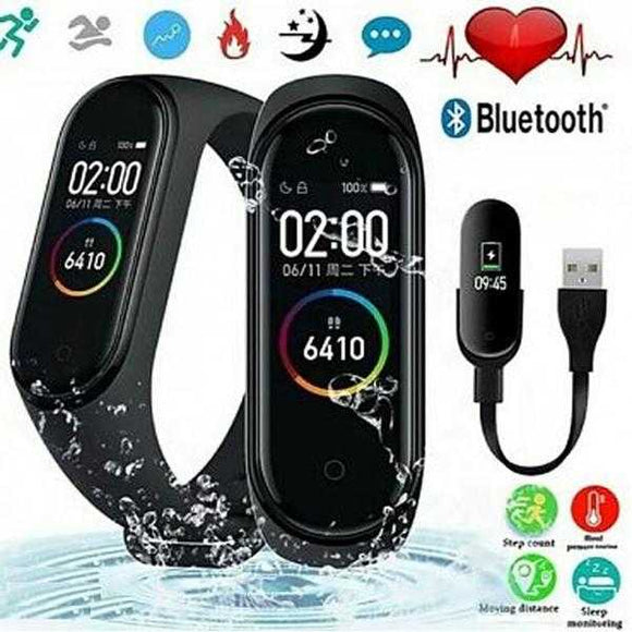 M4 Smart Bluetooth Sports Bracelet Fitness Band With Heart Rate Monitor Pedometer For Android & iOS, Black | 24HOURS.PK