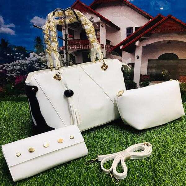 Stylish 3 Piece, Cross Body Women Hand Bag, White | 24HOURS.PK