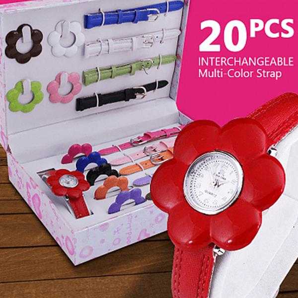 20Pcs Interchangeable Multi-Color Strap & Heart Shape Bezel Watch for Women | 24HOURS.PK