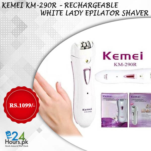 Kemei km-290r Rechargable White Lady Epilator Shaver 0118 | 24HOURS.PK