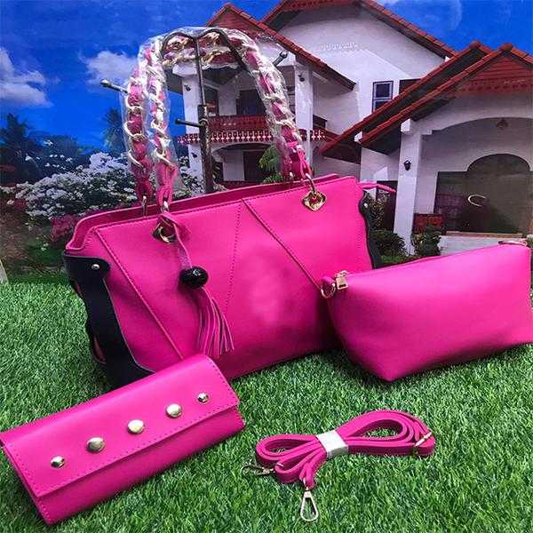 Stylish 3 Piece, Cross Body Women Hand Bag, Pink | 24HOURS.PK