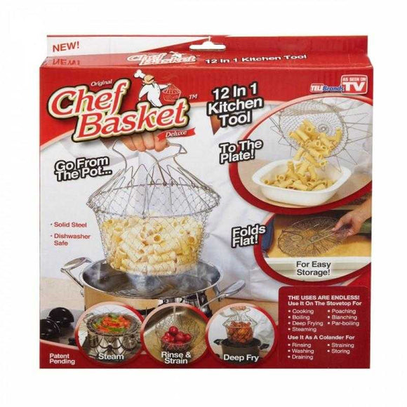 Chef Basket 12 in 1 Kitchen Tool for Cook, Deep Fry, Boiling Solid Steel | 24HOURS.PK