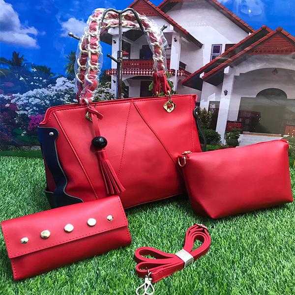 Stylish 3 Piece, Cross Body Women Hand Bag, Red | 24HOURS.PK