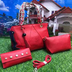 Stylish 3 Piece, Cross Body Women Hand Bag, Red | 24HOURS.PK