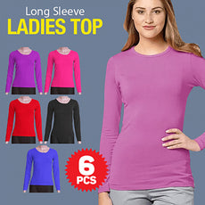 Stretchable Long Sleeve Bodycon Ladies Top 6 Pcs Set, Free Size, Multicolor | 24hours.pk