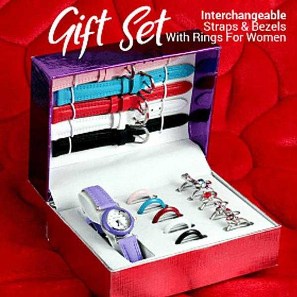 Stylish Gift Set With 16Pcs Interchangeable Straps & Bezels With Rings For Women | 24HOURS.PK