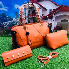 Stylish 3 Piece, Cross Body Women Hand Bag, Orange | 24HOURS.PK