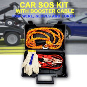 Car SOS Kit With Booster Cable, Tow Wire, Gloves And Torch | 24HOURS.PK