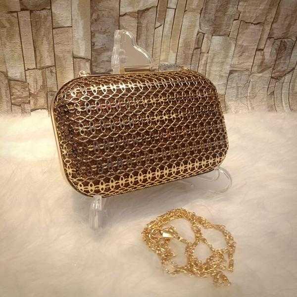 Multipurpose Metallic Mesh Hollow Handbag D2 Brown | 24HOURS.PK