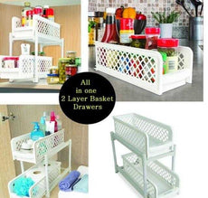 Portable 2 Dier Basket Drawers Organizes Kitchen & Bathroom Cabinet | 24hours.pk