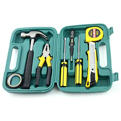 9Pcs Home Repairing Tool Set Kit Multi-functional Universal Precision Screwdriver Hammer Set Hardware Tool Kit Household Hand Tool Kit with Plastic Toolbox Storage Case (054) | 24HOURS.PK