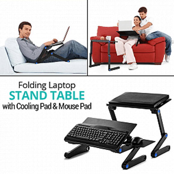 Portable Multifunctional Folding Laptop Stand Table with Cooling Pad & Mouse Pad, T8 | 24HOURS.PK