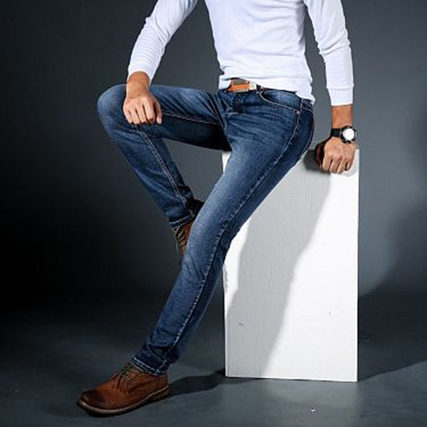 Stretch Jeans Men'S Straight Slim Style, Blue | 24HOURS.PK