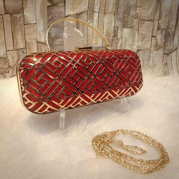 Multipurpose Iron Mesh Hollow Handbag Red+Golden | 24HOURS.PK
