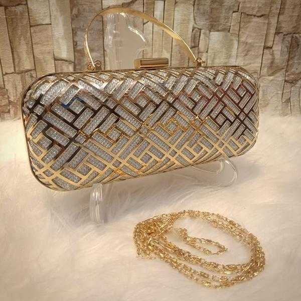 Multipurpose Iron Mesh Hollow Handbag Silver+Golden | 24HOURS.PK
