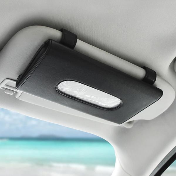 Pack of 2 Car Window Cleaning Windshield  And Car Tissue Sun visor Holder  Leather  Black | 24HOURS.PK
