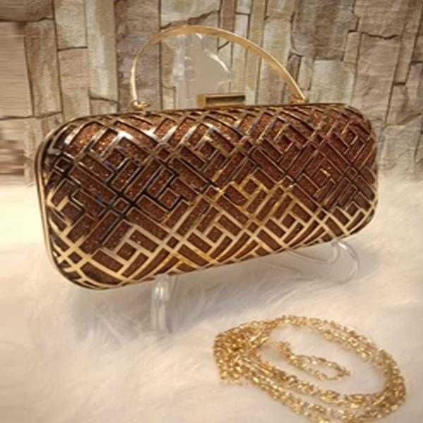 Multipurpose Iron Mesh Hollow Clutch Brown+Golden | 24HOURS.PK
