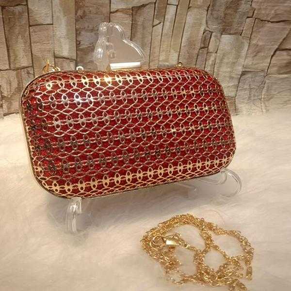 Multipurpose Metallic Mesh Hollow Handbag D2 Red | 24HOURS.PK