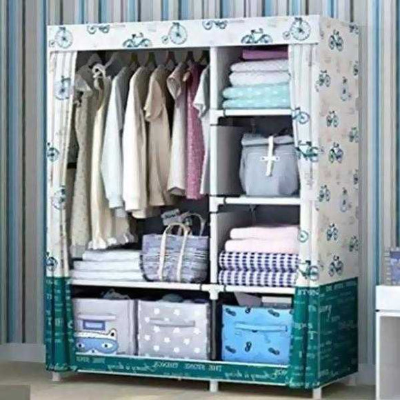 Simple Multifunction Cloth Wardrobe Storage Cabinets White and C-Green | 24HOURS.PK