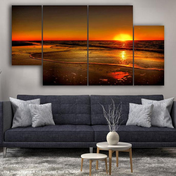 Sunset Beach Side Sea 3D Image 4pcs Wall Frame WF-179 | 24hours.pk