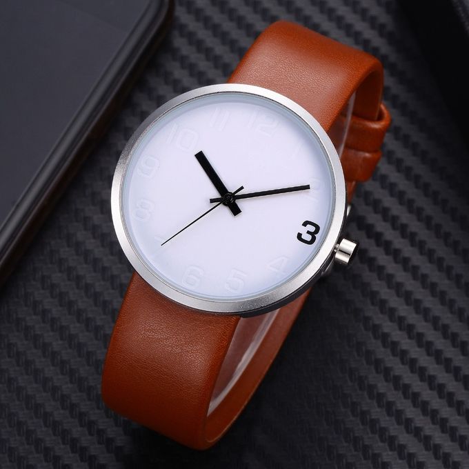 Eclipse Shaped Simple Analog Wrist Watch For Unisex Brown & White  853096 | Abdul Basit Janjee