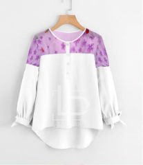 Lollypop Mesh Panel Dip Hem Tie Cuff Blouse White