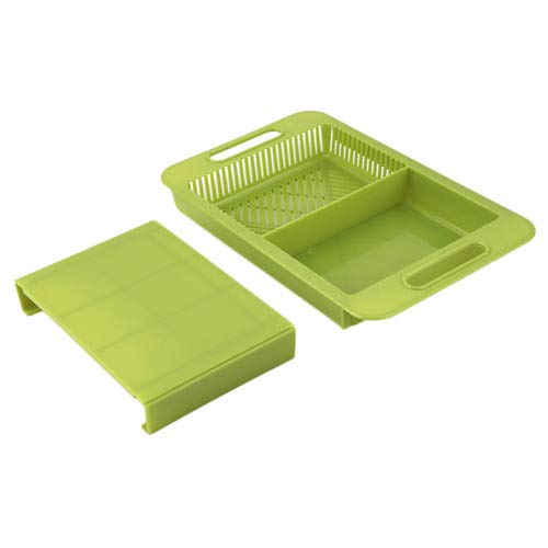 Human Shoppy 3 in1 Green Plastic Sink Cutting Board Retractable Chopping Board Kitchen Vegetable Basket Plastic Cutting Board | 24hours.pk