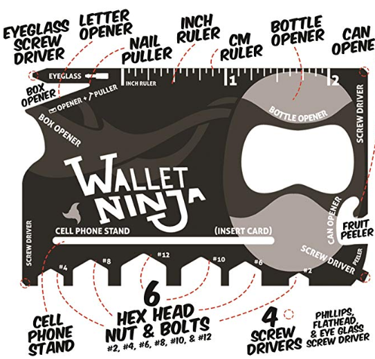 Creatif Ventures Wallet Ninja 18-in-1 Multi-Purpose Credit Card Size Pocket Tool (Black) (0035) | 24hours.pk