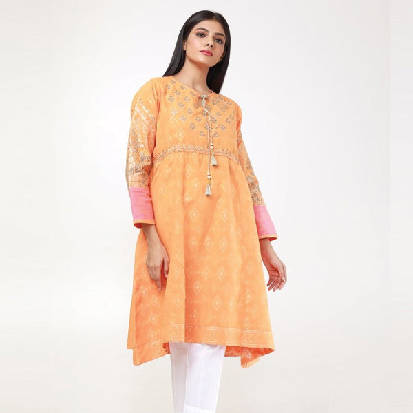 New Latest Embroidered Kurti Orange For Women | 24HOURS.PK