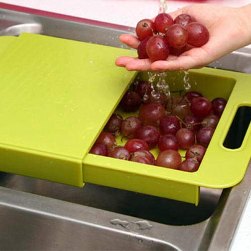 Human Shoppy 3 in1 Green Plastic Sink Cutting Board Retractable Chopping Board Kitchen Vegetable Basket Plastic Cutting Board | 24hours.pk