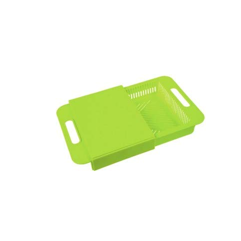 Human Shoppy 3 in1 Green Plastic Sink Cutting Board Retractable Chopping Board Kitchen Vegetable Basket Plastic Cutting Board | 24hours.pk