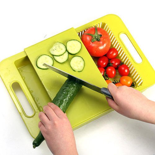 Human Shoppy 3 in1 Green Plastic Sink Cutting Board Retractable Chopping Board Kitchen Vegetable Basket Plastic Cutting Board | 24hours.pk
