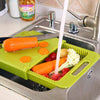 Human Shoppy 3 in1 Green Plastic Sink Cutting Board Retractable Chopping Board Kitchen Vegetable Basket Plastic Cutting Board | 24hours.pk