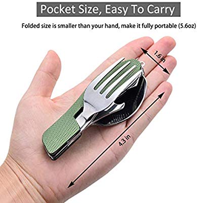 Power delux Camping 4 in 1 Fork Knife Spoon Bottle Opener Set Stainless Steel | 24HOURS.PK