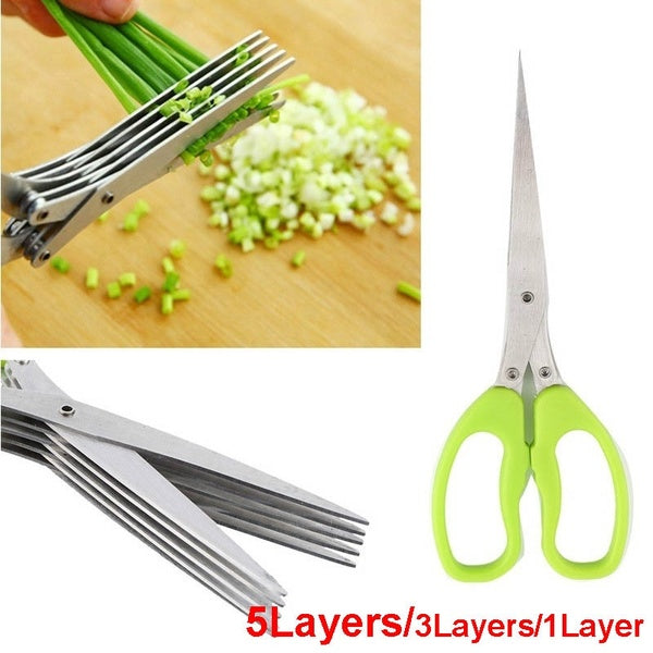 Multi-functional Stainless Steel Kitchen Knives Multi-Layers Scissors Sushi Shredded Scallion Cut Herb Spices Scissors Cooking Tools (Size: 1/3/5 layers)