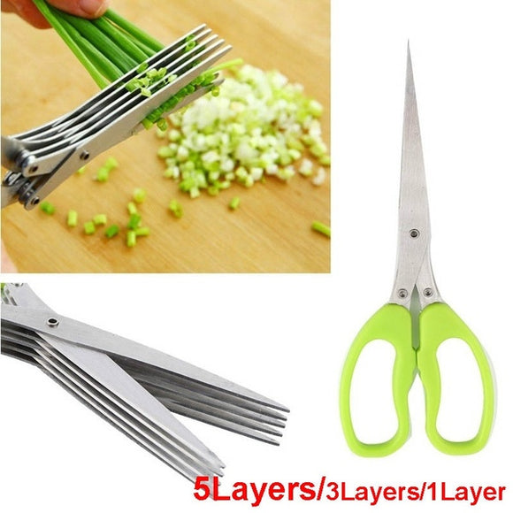 Multi-functional Stainless Steel Kitchen Knives Multi-Layers Scissors Sushi Shredded Scallion Cut Herb Spices Scissors Cooking Tools (Size: 1/3/5 layers)