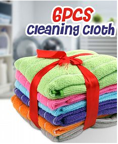 Soft Material Highly Absorbent Multi-purpose 6Pcs Cleaning Cloth, Assorted Colors | 24HOURS.PK