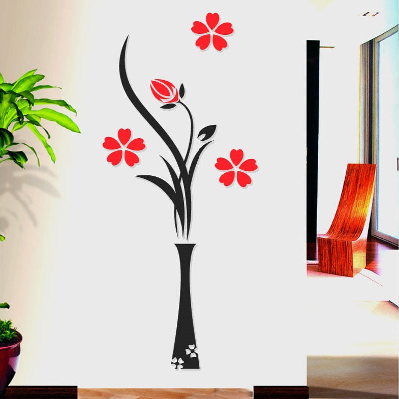 3D Flower Vase Acrylic Crystal DIY 3D 2mm Wall Art (48 Inches) | 24hours.pk